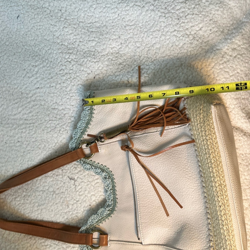 The Sak Vintage Cream and Tan Tote with Brown Handles and Tassels - Picture 10 of 16